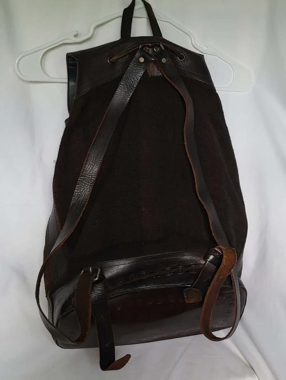 Beautiful Dark Leather And Woven Fabric Backpack Rucksack 🍂